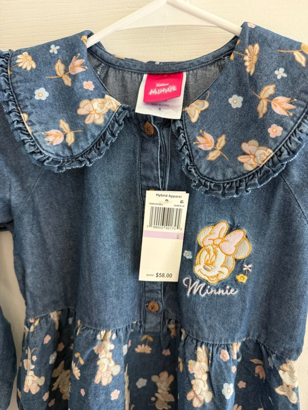 Disney Denim-Style Floral Dress in Blue with Pink Accents - Picture 3 of 5